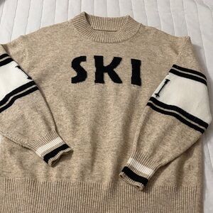 Lou & Grey Beige Crewneck Sweater with Black and White Accents